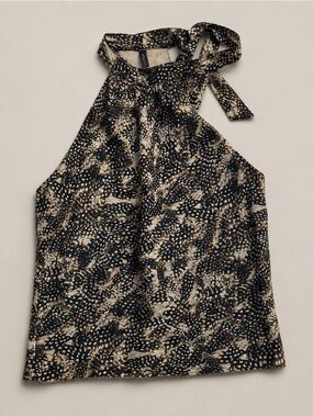 Vintage Y2K Poleci Abstract Animal Print 100% Silk Halter Top Size 2